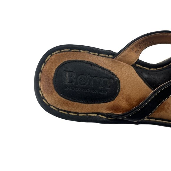 Born Women's Black Wedge Sandals Size 6 Leather Upper Espadrille - Picture 3 of 6